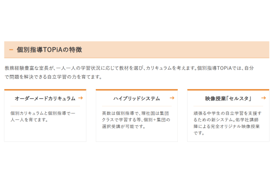  個別指導TOPiAの特徴