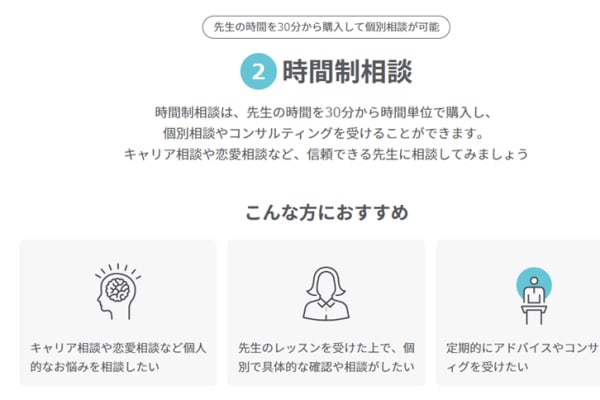 先生の時間を、30分から時間単位で購入できる