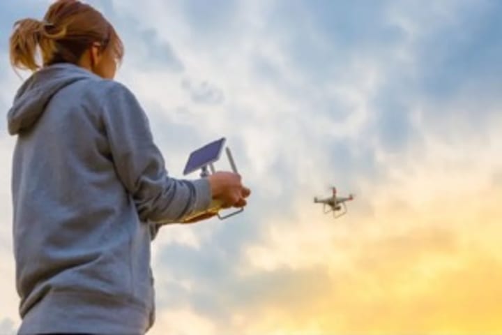 夕焼けとドローン