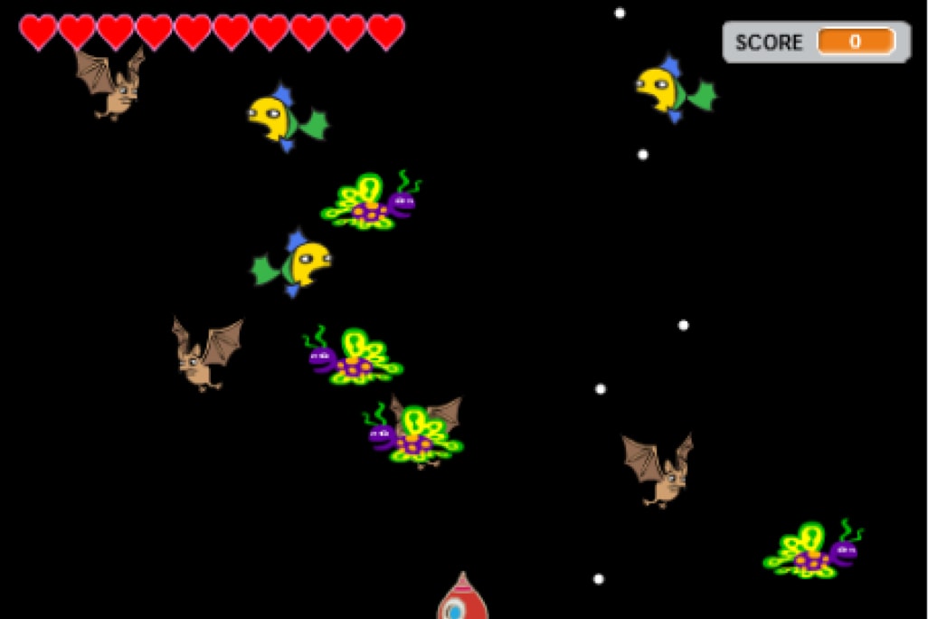 スクラッチでの課題の例（シューティングゲーム）