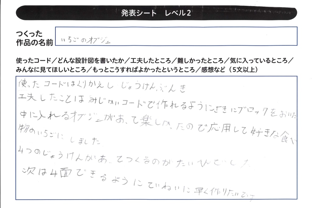 4週目は自由制作では自分の作品のプレゼンテーションを行います！