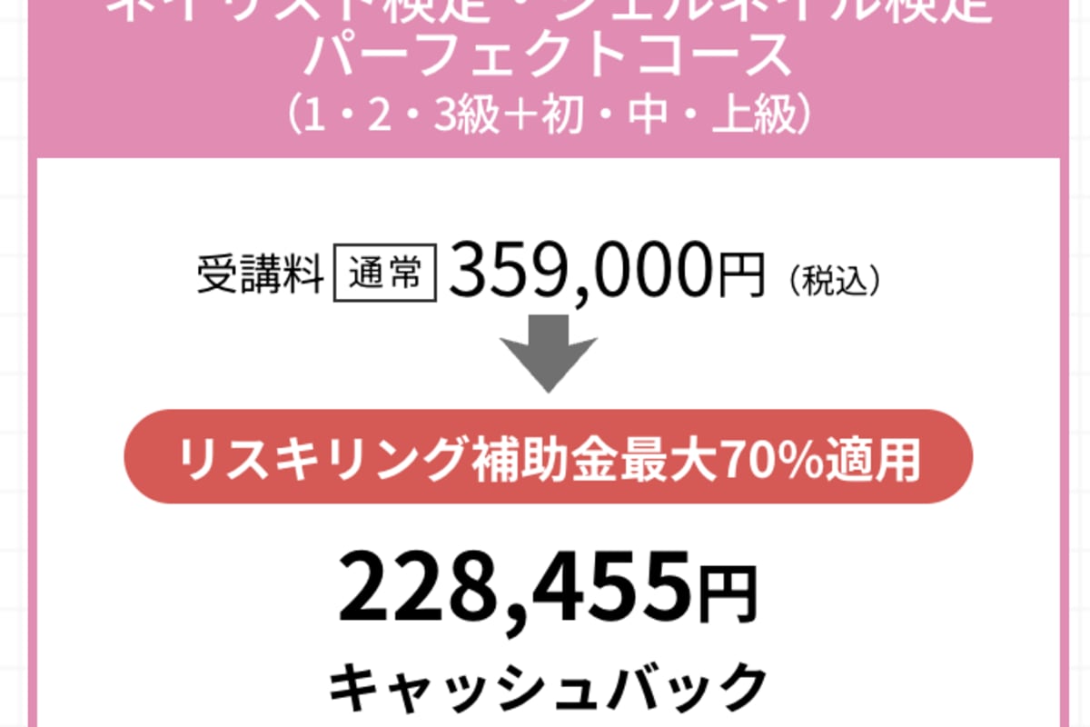 ネイリスト検定・ジェルネイル検定パーフェクトコース【補助金活用で