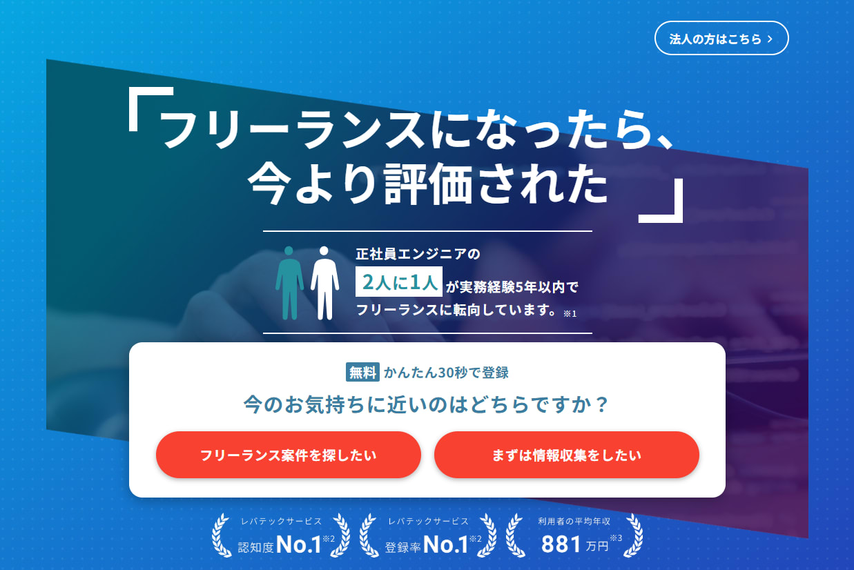 レバテックフリーランスサービストップ画像