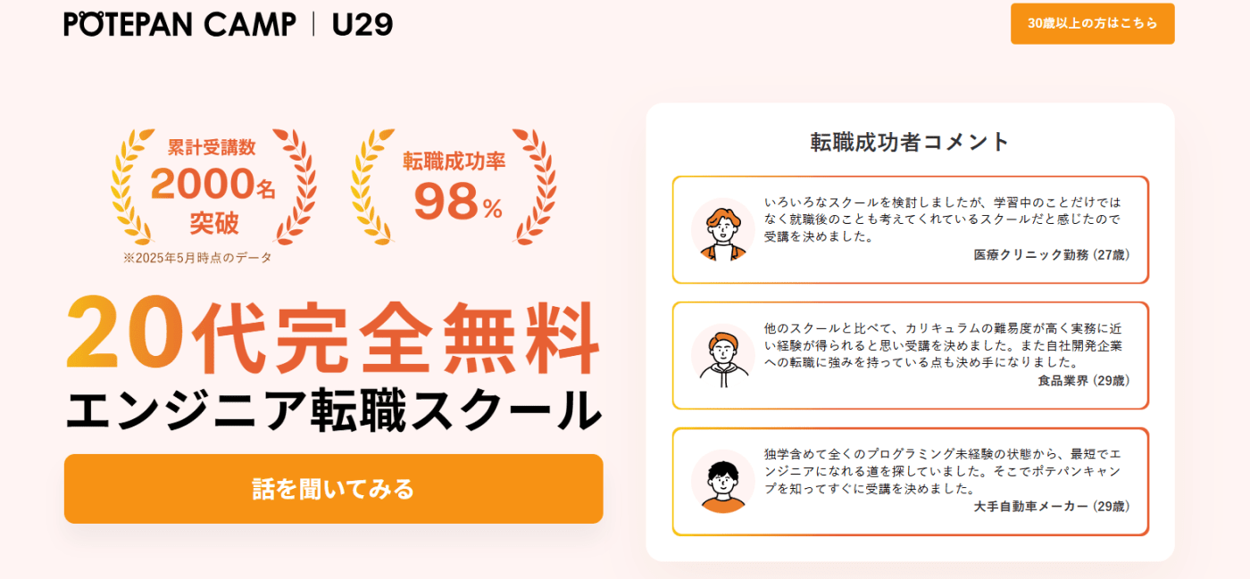 ポテパンキャンプU29コースサービストップ画像