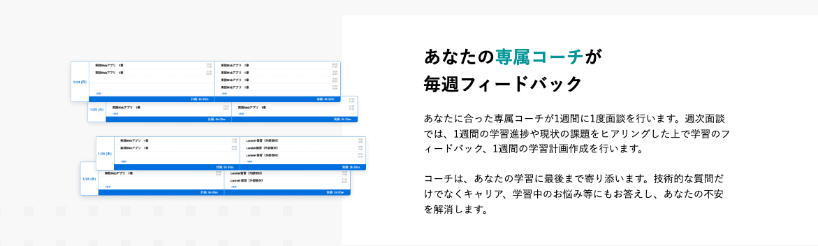 専属コーチによる週1のフィードバック