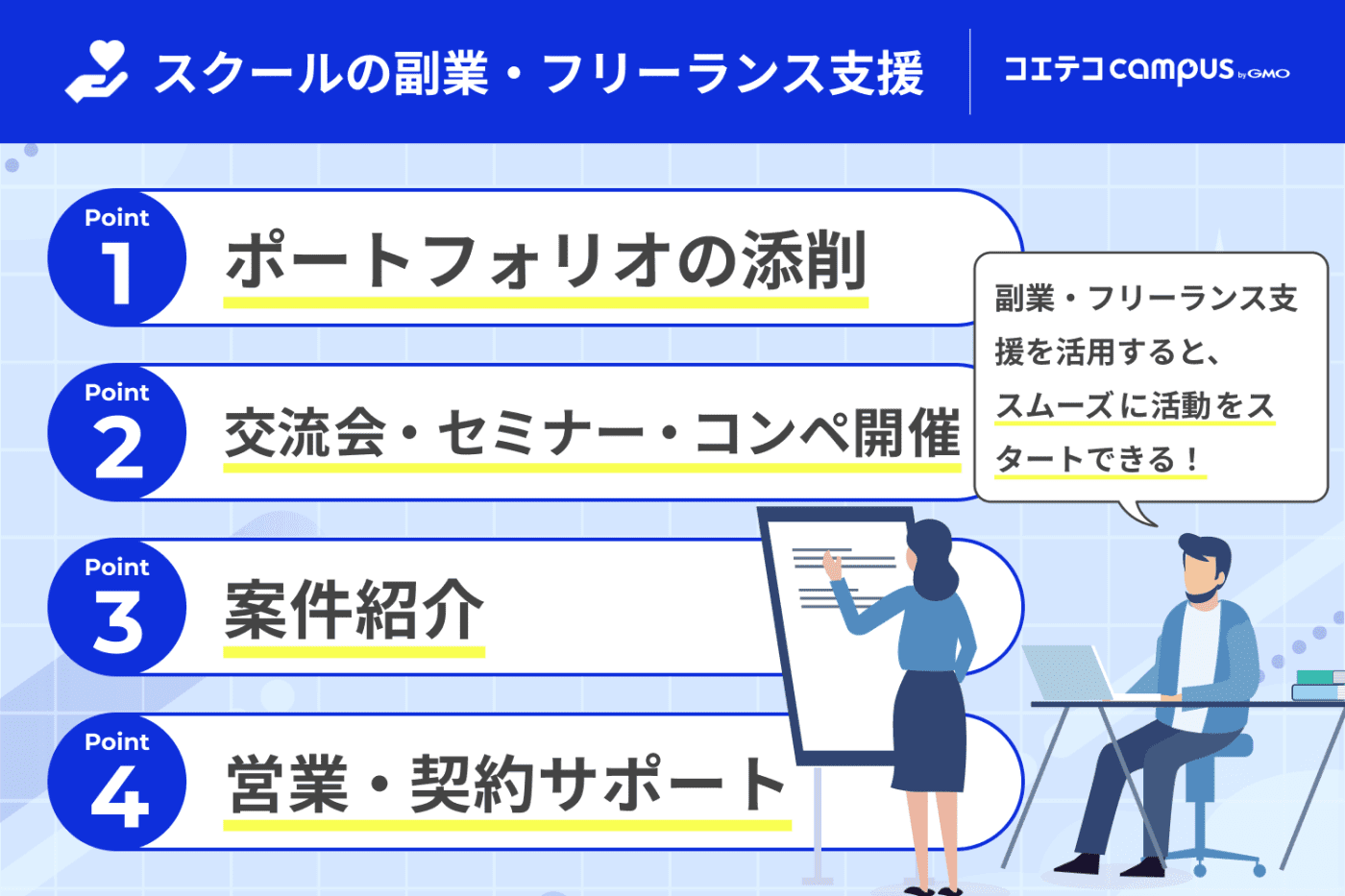 プログミングスクールの副業・フリーランス案件獲得サポート