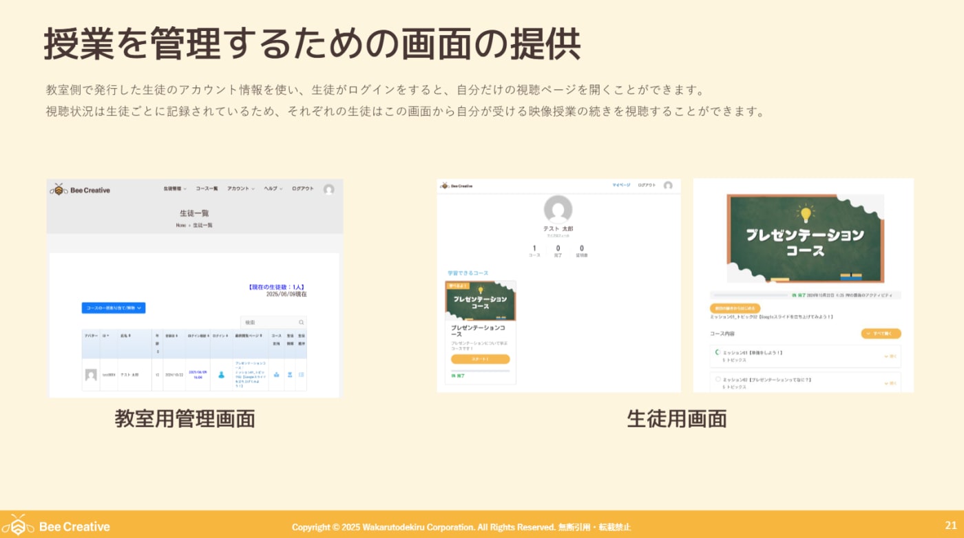 授業を管理するための画面の提供スライド