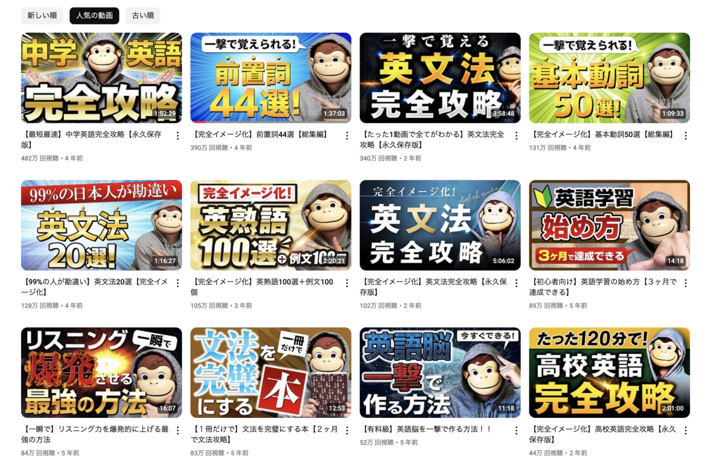 イングリッシュおさるYouTubeチャンネル人気の動画