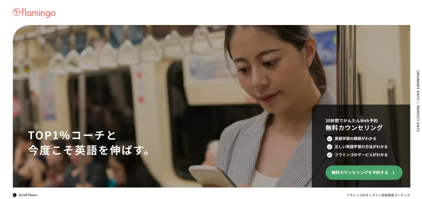 flamingoのバナー。今度こそ英語を伸ばす