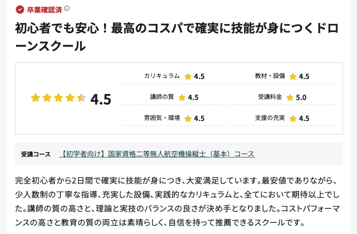 ドローンスクールAUTCの口コミ