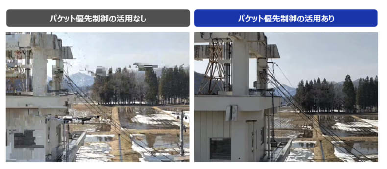 ドコモスカイの優先制御技術による、比較写真