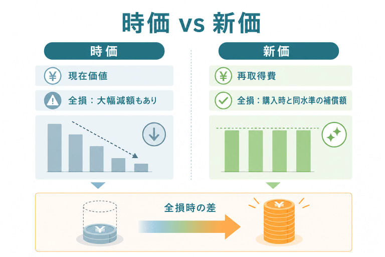 ドローン保険の「時価と新価」の補償の違い