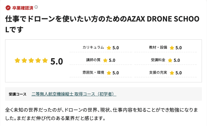 AZAX ドローンスクール（大阪）の口コミ評価