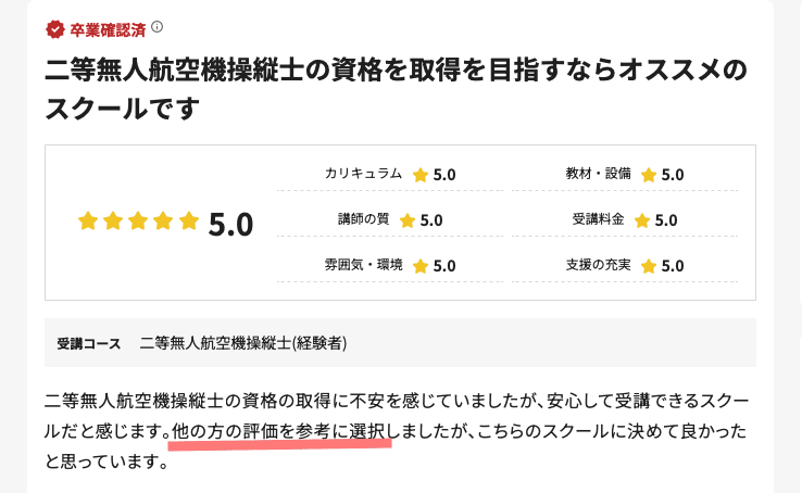 コエテコドローンの口コミ評価の実例