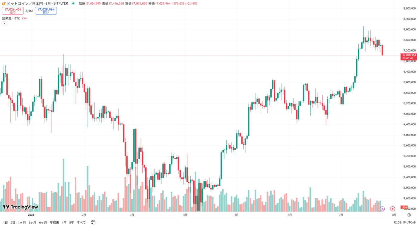 2025年ビットコインの価格推移グラフ