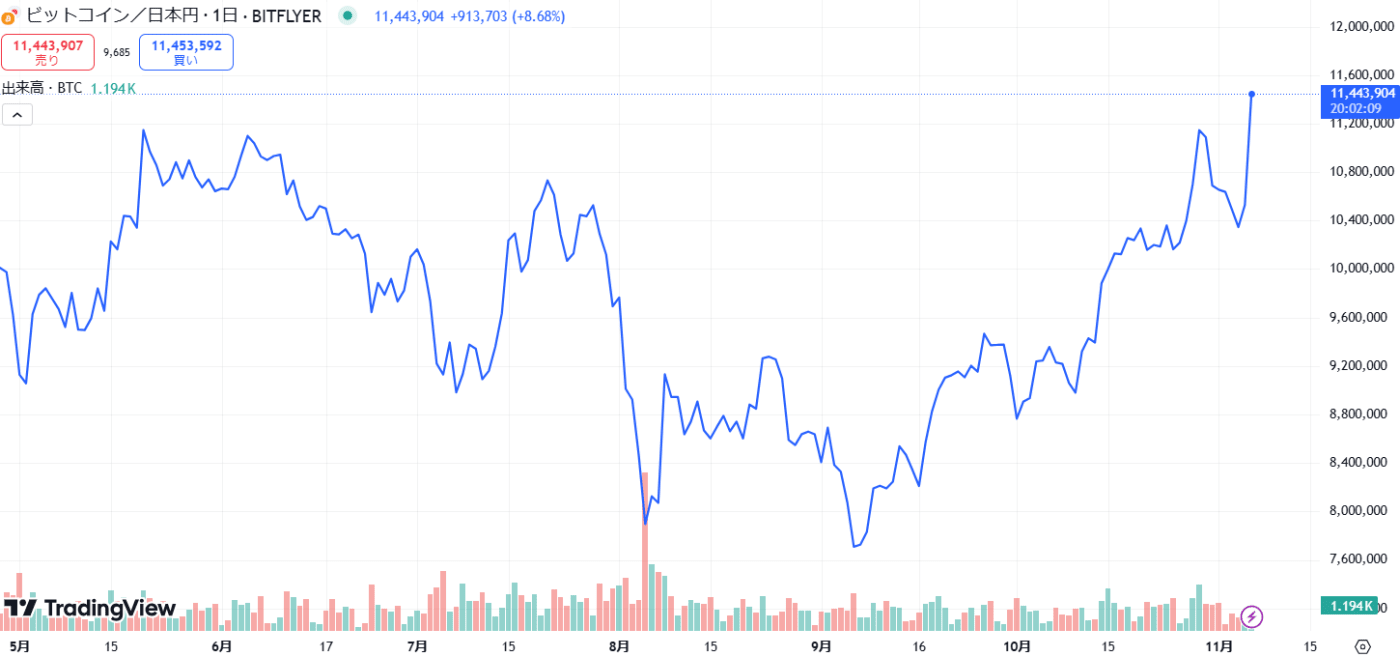 2024年ビットコインの価格推移グラフ