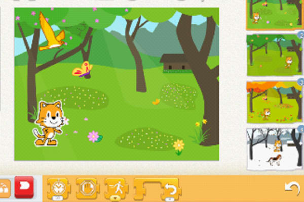 ビジュアルプログラミングクラスでは、「SCRATCH」使います。