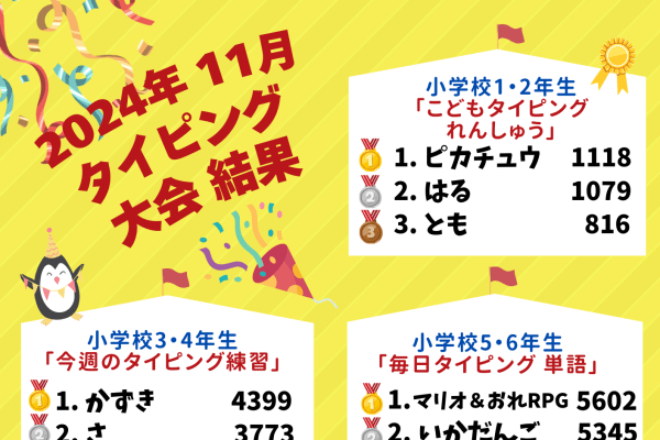 【ステージパソコン】年4回あるタイピング大会に向けて日々練習をしています！　11月の結果はこちら！
