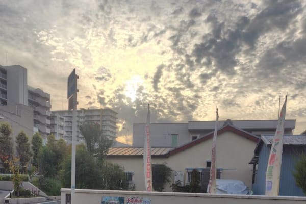 外にポスターを貼っています