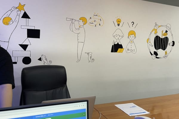 スクールコンセプトを壁画に描いています(^o^)