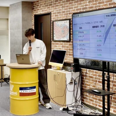 2025年3月の発表会の様子です。サッカーが好きな生徒さんなので、パイソンの予測モデルを使い、サッカーW杯の優勝予想をしています