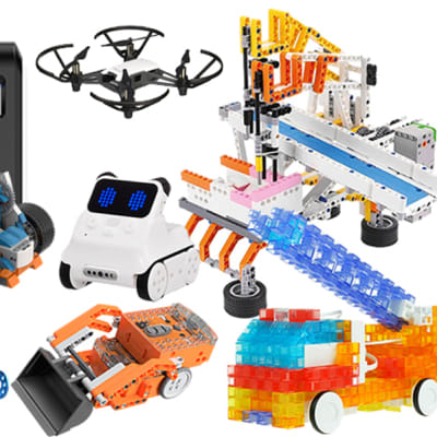 「楽しく、飽きずに、学ぶ」がテーマ。たくさんのロボット、ドローンや3Dプリンターの授業も。