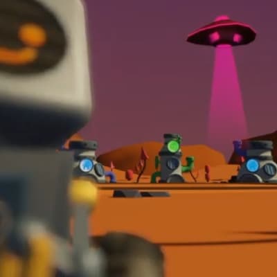 ブロックプログラミングクラスでは、バーチャルロボット教材「ロボティファイ」を使って学びます。（火星探査編）