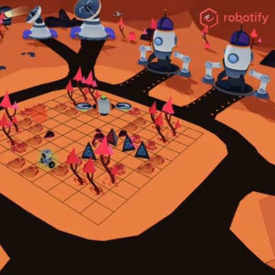 ブロックプログラミングクラスでは、バーチャルロボット教材「ロボティファイ」を使って学びます。