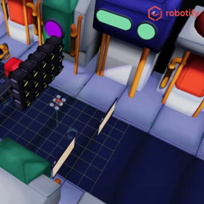 ブロックプログラミングクラスでは、バーチャルロボット教材「ロボティファイ」を使って学びます。