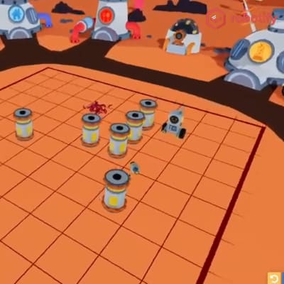 ブロックプログラミングクラスでは、バーチャルロボット教材「ロボティファイ」を使って学びます。