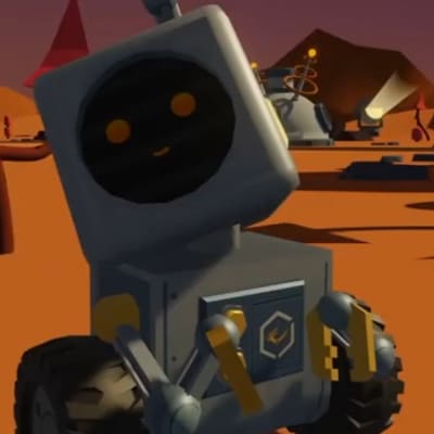 ブロックプログラミングクラスでは、バーチャルロボット教材「ロボティファイ」を使って学びます。（火星探査編）