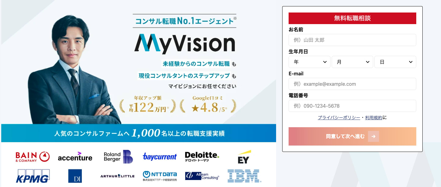 MyVIsionコンサル転職の公式サイト画像