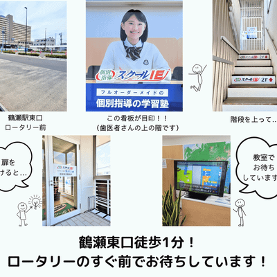 鶴瀬駅東口を背にして、右手側に見えるみずほ銀行様、ビッグエー様間の建物2階です！