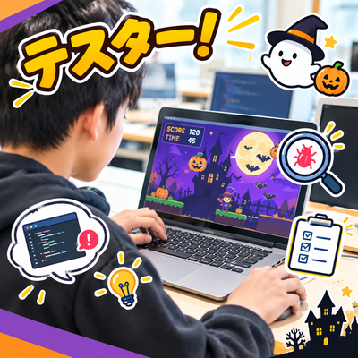 講師が作ったハロウィン用の試作ゲームをテストプレイ！  ……と思ったら、ただ遊んでいるだけではありませんでした😂  