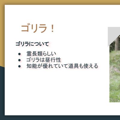 生徒作品例。好きな動物を紹介するスライドを作りました。