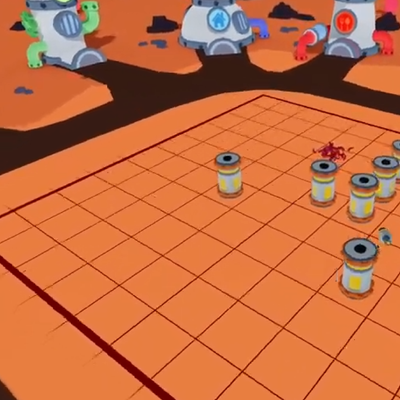 ブロックプログラミングクラスでは、バーチャルロボット教材「ロボティファイ」を使って学びます。（火星探査編）