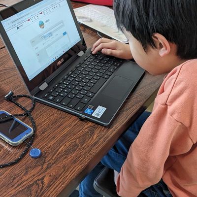 作品を教室内プラットフォームに公開する様子