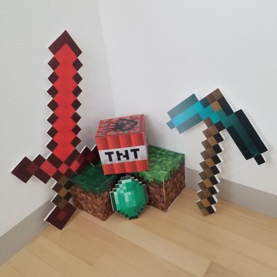 体験会ではマイクラのアイテムが飾ってあるよ