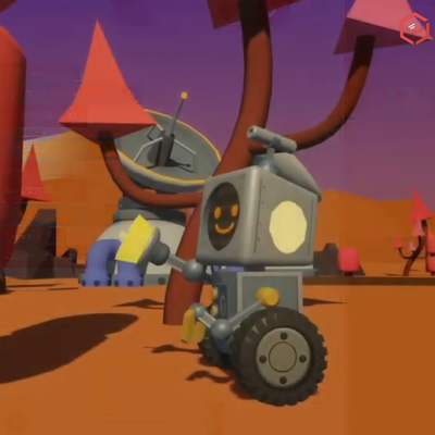 ブロックプログラミングクラスでは、バーチャルロボット教材「ロボティファイ」を使って学びます。（火星探査編）
