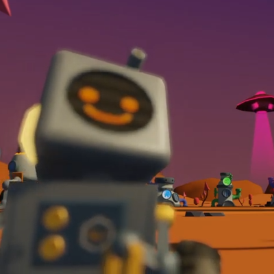 ブロックプログラミングクラスでは、バーチャルロボット教材「ロボティファイ」を使って学びます。（火星探査編）