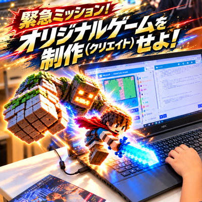 ビジュアルプログラミングで自分が考える「最高のゲーム」を形にしていきます。