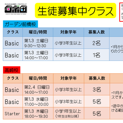 途中入会可能クラス