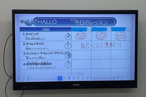 大きなモニターを使って、レッスンを盛上げます。