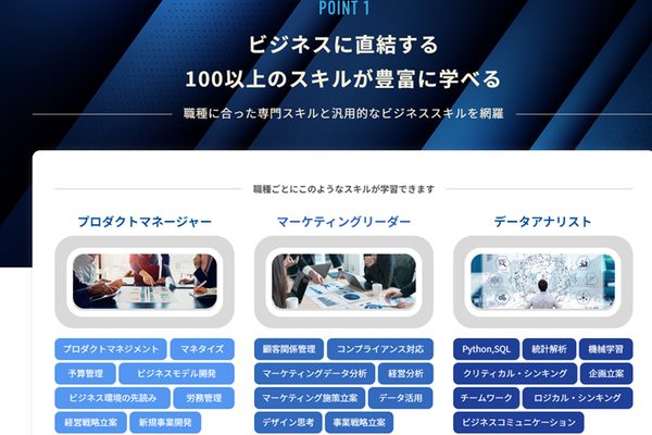 ビジネスに直結する100以上のスキルが豊富に学べる