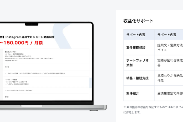 学んだスキルを仕事に！プロのクリエイターによる手厚い収益化サポート