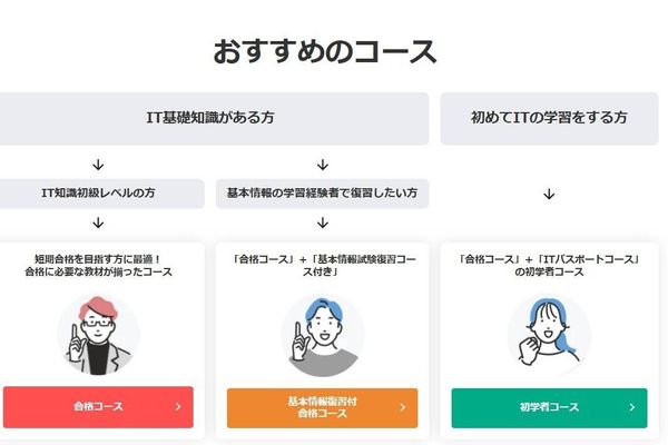 初学者向けのITパスポートや基本情報技術者試験も学べるコースも
