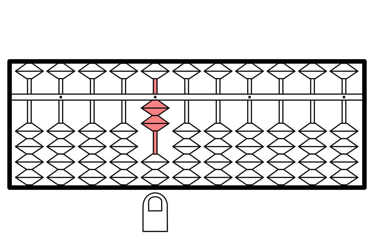 そろばんのイラスト。 7桁の一玉2こが動いている