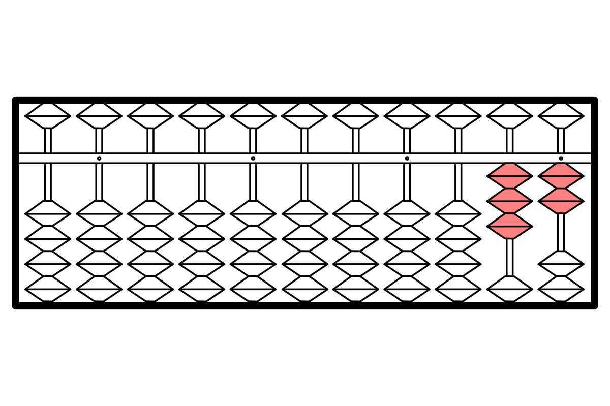 そろばんのイラスト。数字の「32」を表している。