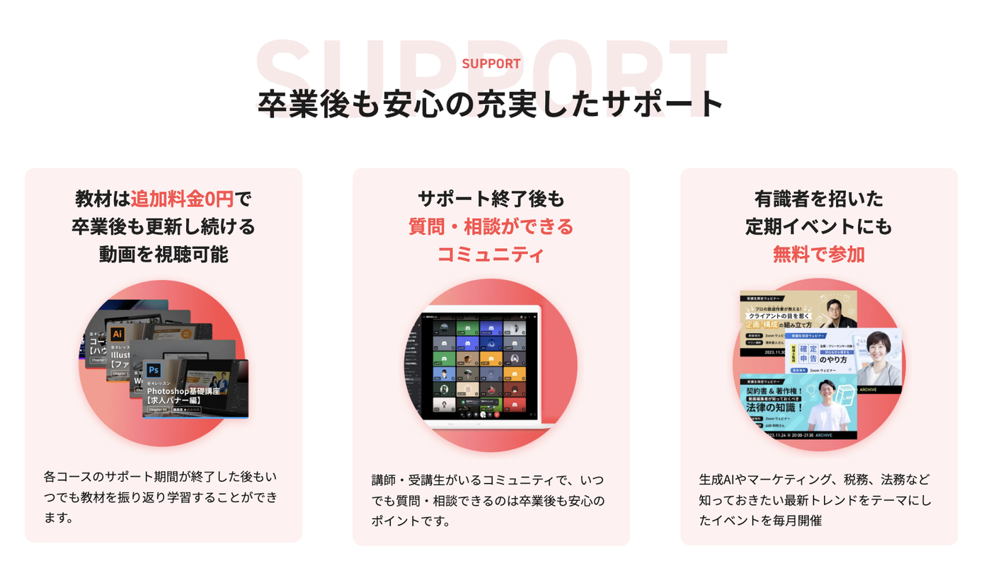 卒業後も安心のサポート