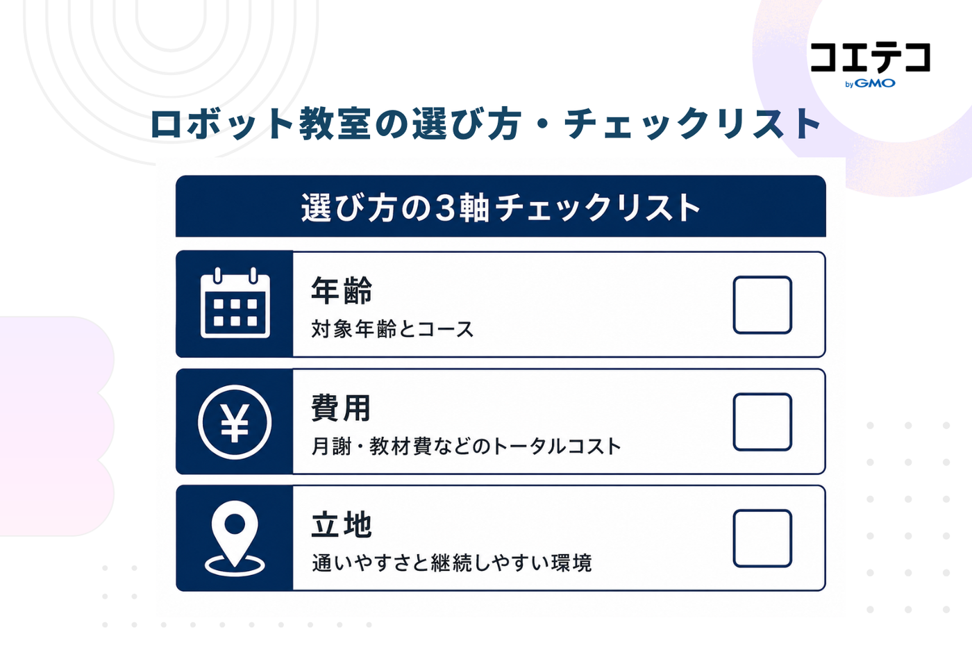 ロボット教室の選び方「チェックリスト」